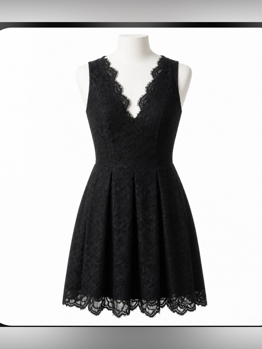 H&M Black Lace Scalloped V-Neck Mini Dress